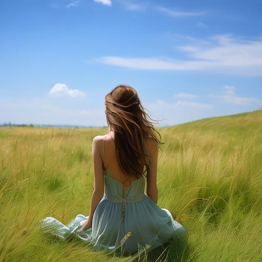 泡沫之夏2txt草原上的美女背影_自然风景_图库_素材_回车素材